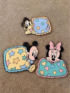 Disney Minnie Micky Mouse Pluto Vintage Pressed Cardboard Nursery Wall Decor
